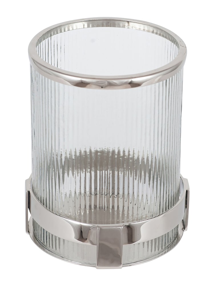 Pacific Silver Metal And Textured Glass Hurricane Candle Holder - Image 3 of 3