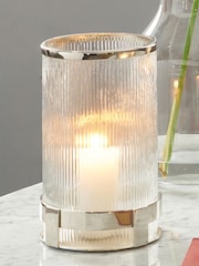 Pacific Silver Tall Metal And Textured Glass Hurricane Candle Holder - Image 1 of 3
