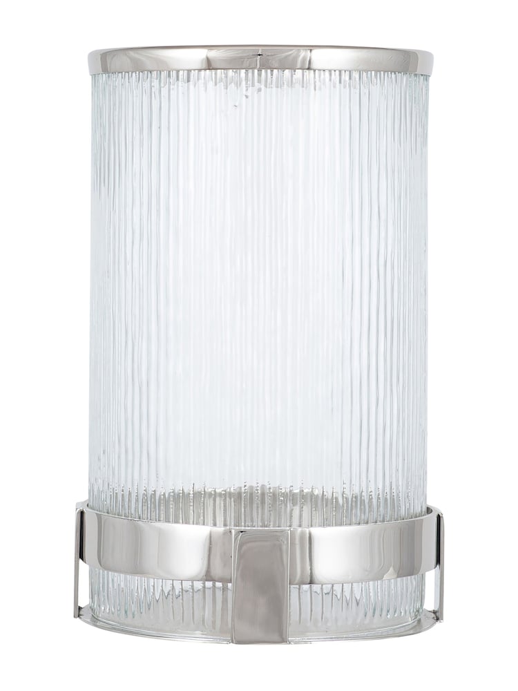 Pacific Silver Tall Metal And Textured Glass Hurricane Candle Holder - Image 2 of 3
