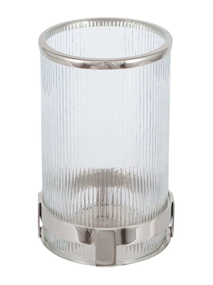 Pacific Silver Tall Metal And Textured Glass Hurricane Candle Holder - Image 3 of 3