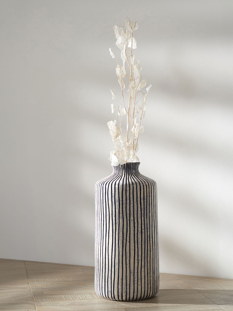 Pacific Blue/White Bude Stripe Stoneware Vase - Image 1 of 2 Pacific Blue/White Bude Stripe Stoneware Vase - Image 1 of 2
