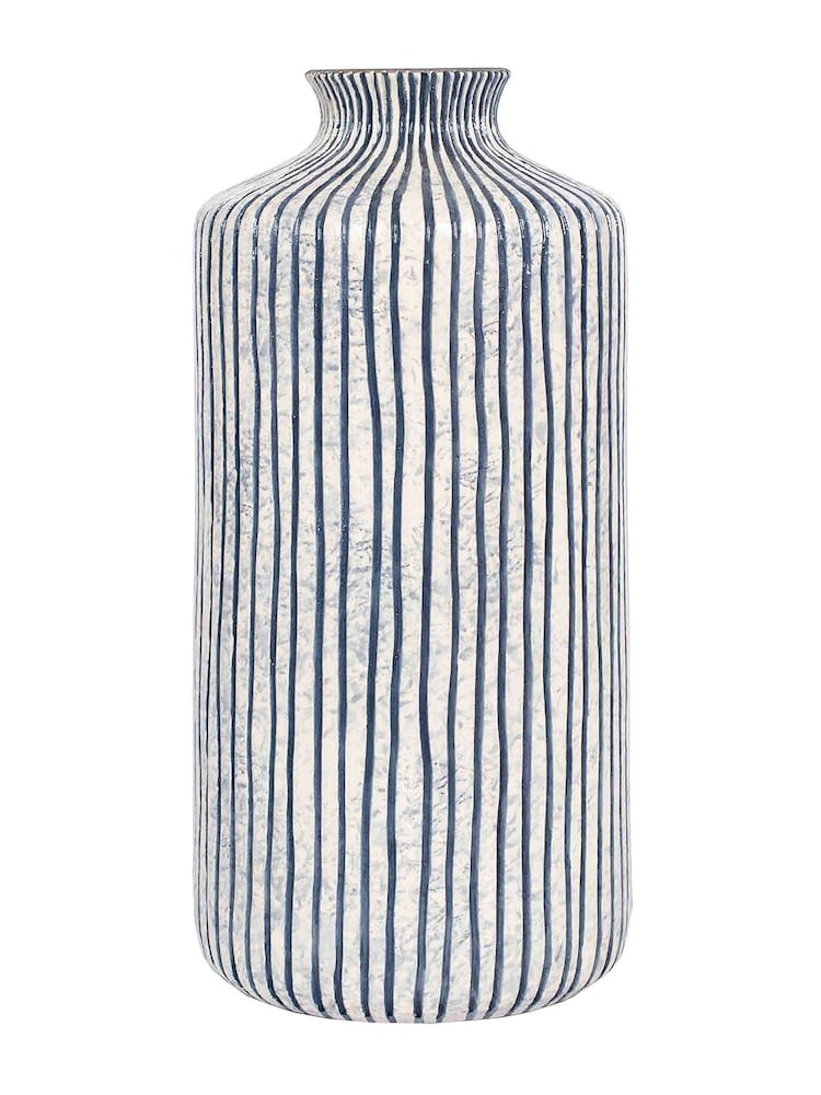 Pacific Blue/White Bude Stripe Stoneware Vase - Image 2 of 2