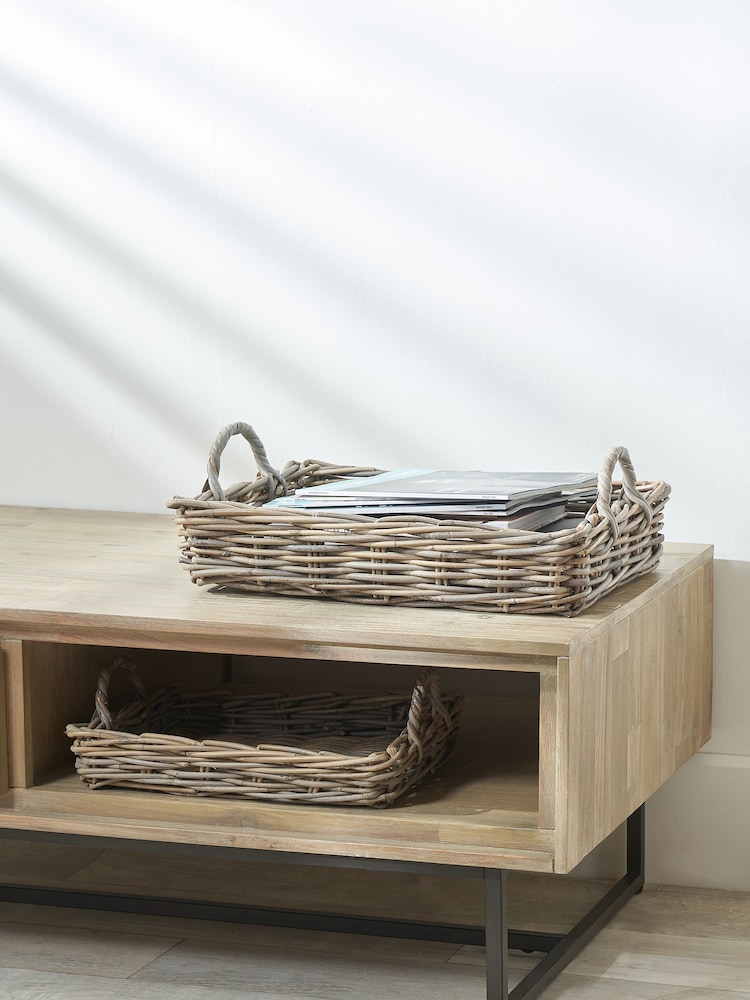 Pacific Set of 2 Grey Kubu Tray Storage Baskets - Image 1 of 4