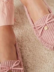 Pink Corduroy Faux Fur Lined Moccasin Slippers - Image 2 of 6