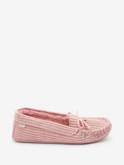 Pink Corduroy Faux Fur Lined Moccasin Slippers - Image 3 of 6