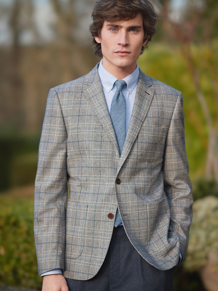 Light Blue Slim Nova Fides Check Blazer - Image 1 of 14