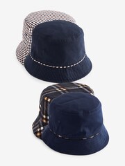 Navy Blue Check Reversible Bucket Hats 2 Pack - Image 1 of 17