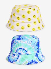 Blau mit Knüpfbatik/Smiley - Festival Wendbarer Fischerhut - Bild 1 von 7