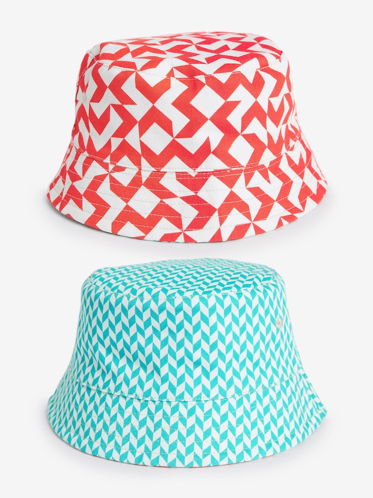 Orange/Blue Geometric Print Festival Reversible Bucket Hat - Image 1 of 6