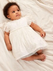 Mint Velvet Cream Bridesmaid Glitter Star Mesh Dress - Image 1 of 6