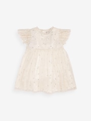 Mint Velvet Cream Bridesmaid Glitter Star Mesh Dress - Image 4 of 6
