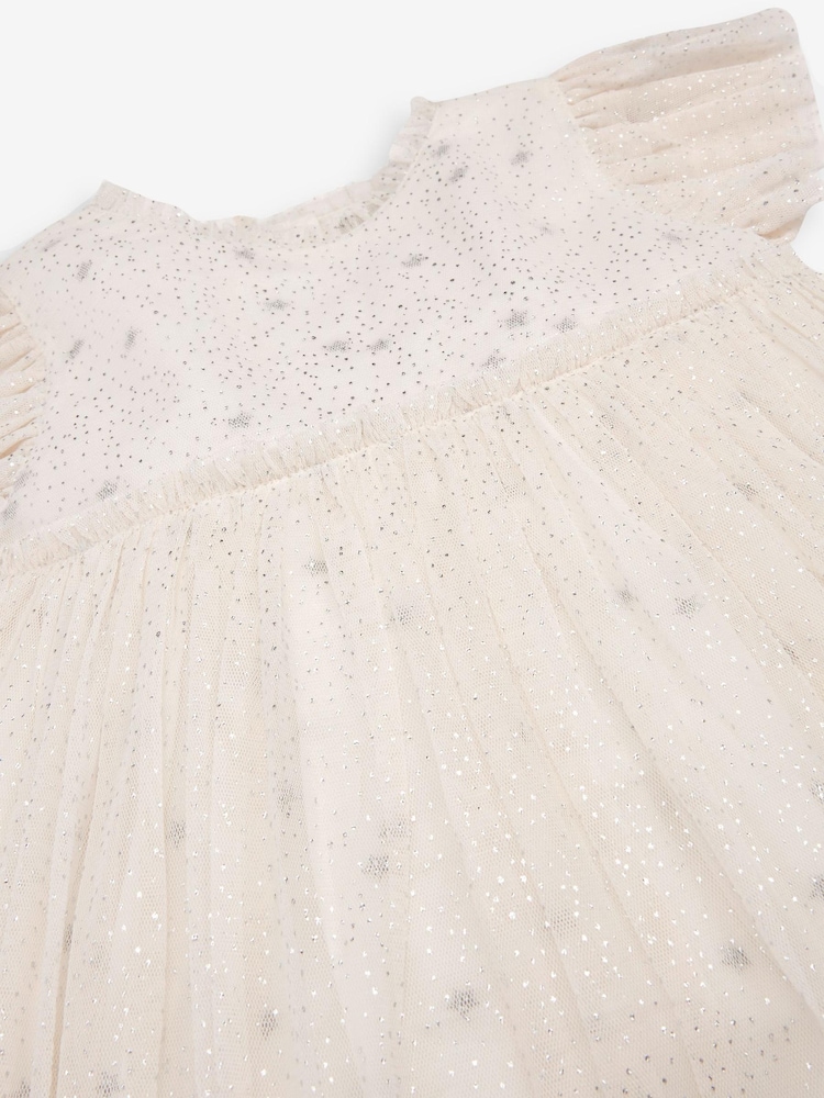 Mint Velvet Cream Bridesmaid Glitter Star Mesh Dress - Image 6 of 6