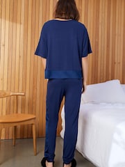 Navy Blue Pyjamas With Satin Trims - Image 2 of 7
