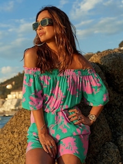 Myleene Klass Green Floral Off Shoulder Playsuit - Image 2 of 4