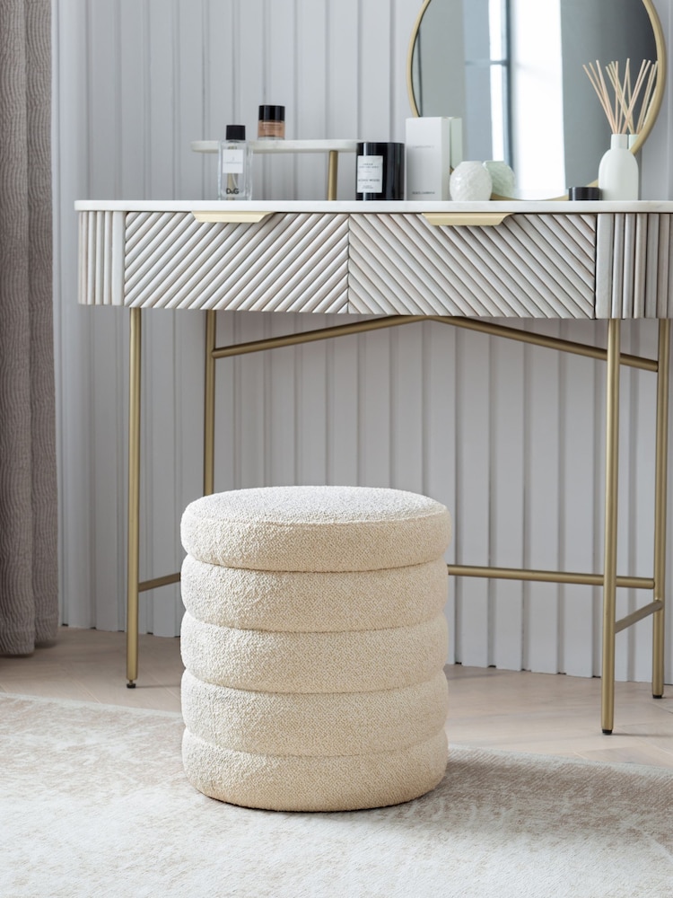 Casual Boucle Oyster Natural Ribbed Storage Stool - Image 1 of 7
