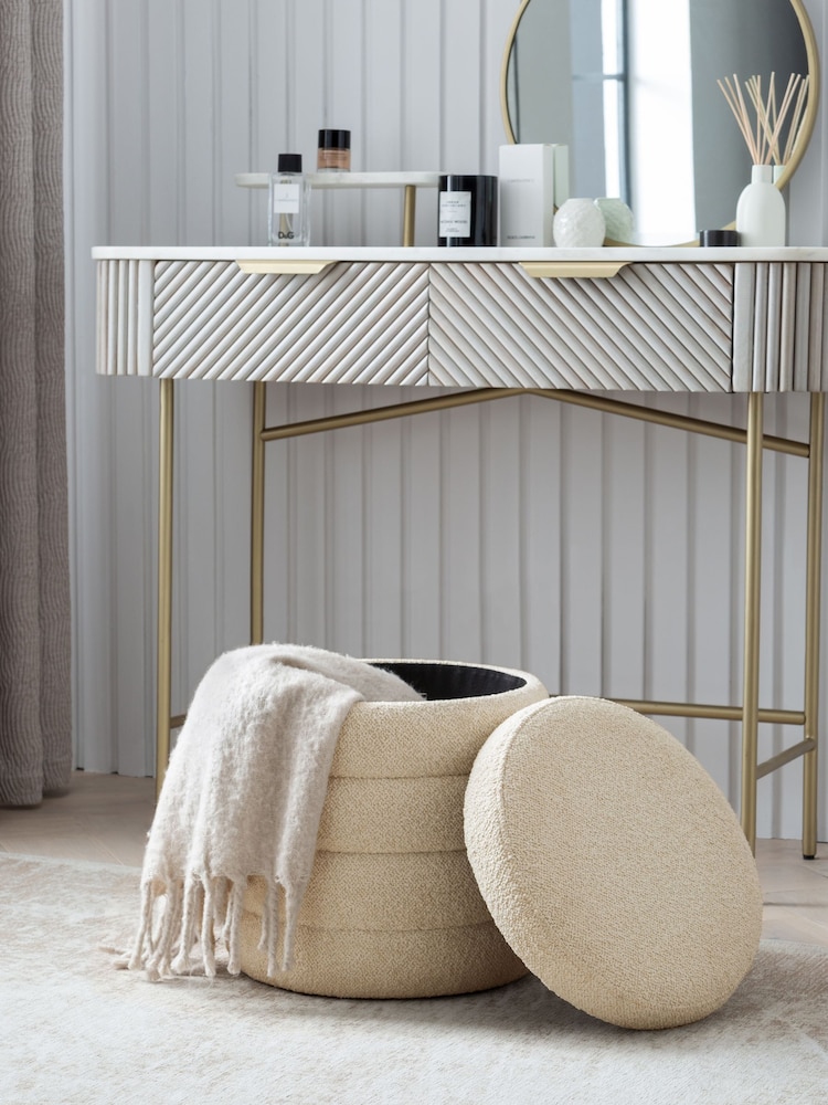 Casual Boucle Oyster Natural Ribbed Storage Stool - Image 2 of 7