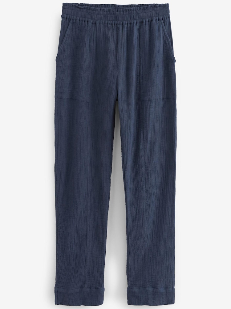 Navy Blue Cotton Crinkle Joggers - Image 5 of 5 Navy Blue Cotton Crinkle Joggers - Image 5 of 5