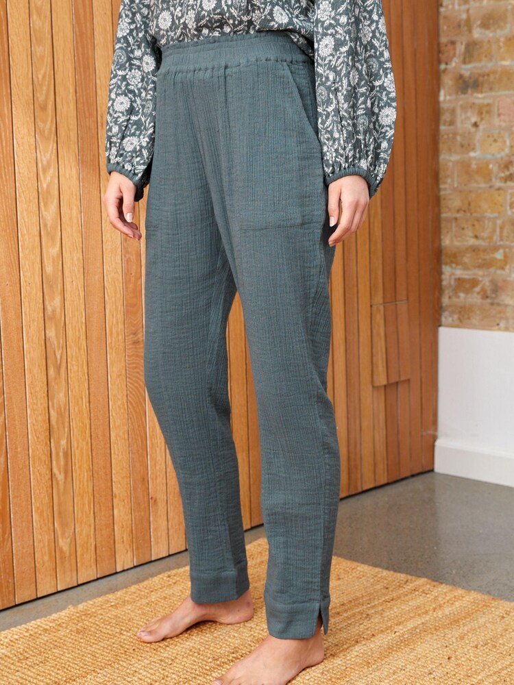 Green Cotton Crinkle Joggers - Image 1 of 4 Green Cotton Crinkle Joggers - Image 1 of 4