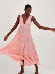 Monsoon Orange Lace Trim Bodice Beach Maxi Dress - Image 1 of 4