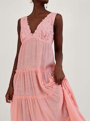 Monsoon Orange Lace Trim Bodice Beach Maxi Dress - Image 3 of 4