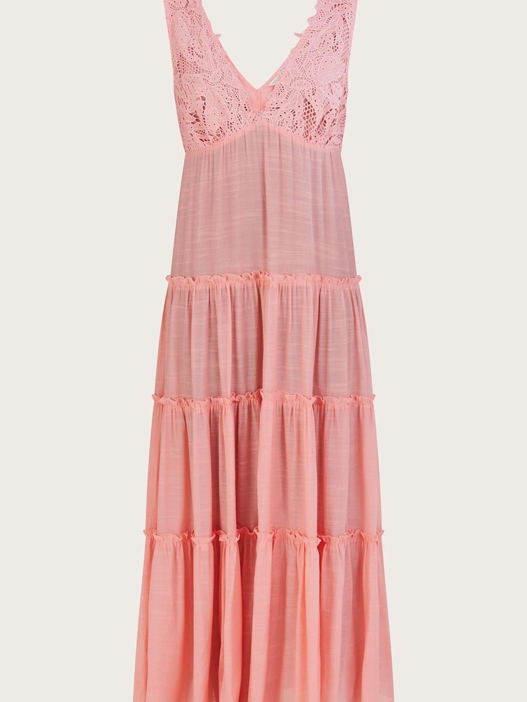 Monsoon Orange Lace Trim Bodice Beach Maxi Dress - Image 4 of 4