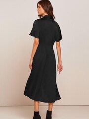 Black Fluted Sleeve Empire Midi Shirt Dress - Image 2 of 5