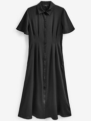 Black Fluted Sleeve Empire Midi Shirt Dress - Image 5 of 5