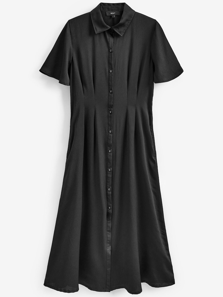 Black Fluted Sleeve Empire Midi Shirt Dress - Image 5 of 5