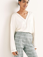 Grey Check Taper Leg Trousers With Linen - Image 2 of 6