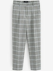 Grey Check Taper Leg Trousers With Linen - Image 6 of 6