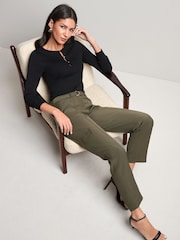 Khaki Green Smart Utility Cargo Belted Taper Trousers - Image 1 of 5