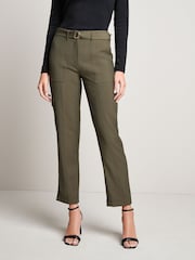 Khaki Green Smart Utility Cargo Belted Taper Trousers - Image 2 of 5