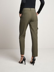 Khaki Green Smart Utility Cargo Belted Taper Trousers - Image 3 of 5