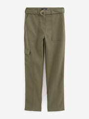 Khaki Green Smart Utility Cargo Belted Taper Trousers - Image 5 of 5