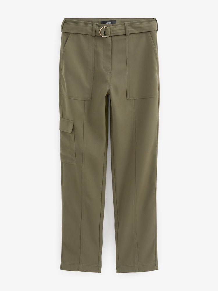 Khaki Green Smart Utility Cargo Belted Taper Trousers - Image 5 of 5