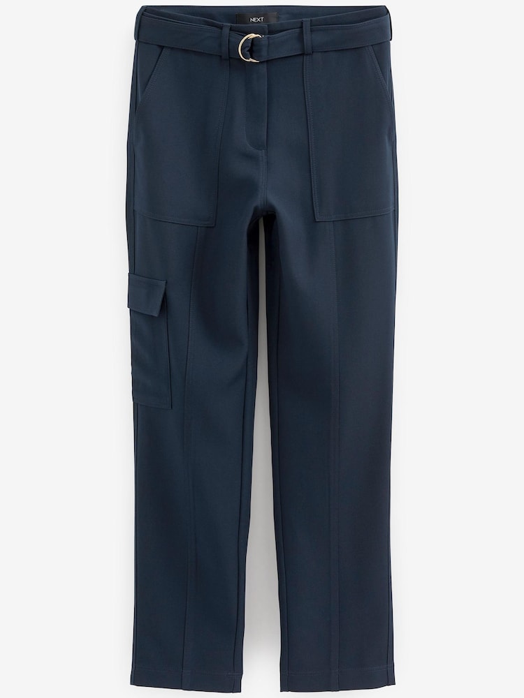 Navy Blue Smart Utility Cargo Belted Taper Trousers - Image 2 of 2