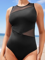 Black High Neck Mesh Tummy Control Swimsuit - Image 5 of 6