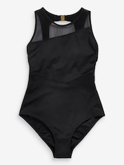Black High Neck Mesh Tummy Control Swimsuit - Image 6 of 6