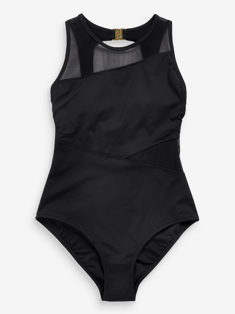 Black High Neck Mesh Tummy Control Swimsuit - Image 6 of 6