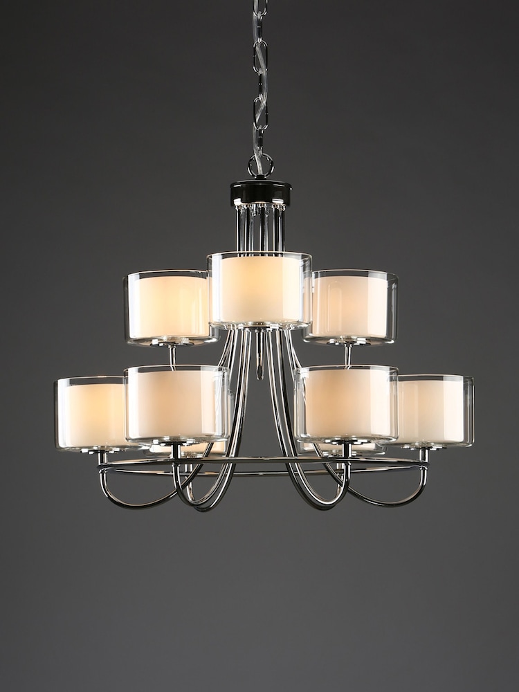 Laura Ashley Chrome Southwell 9 Light Chandelier and Glass Lamp Shade - Image 1 of 5