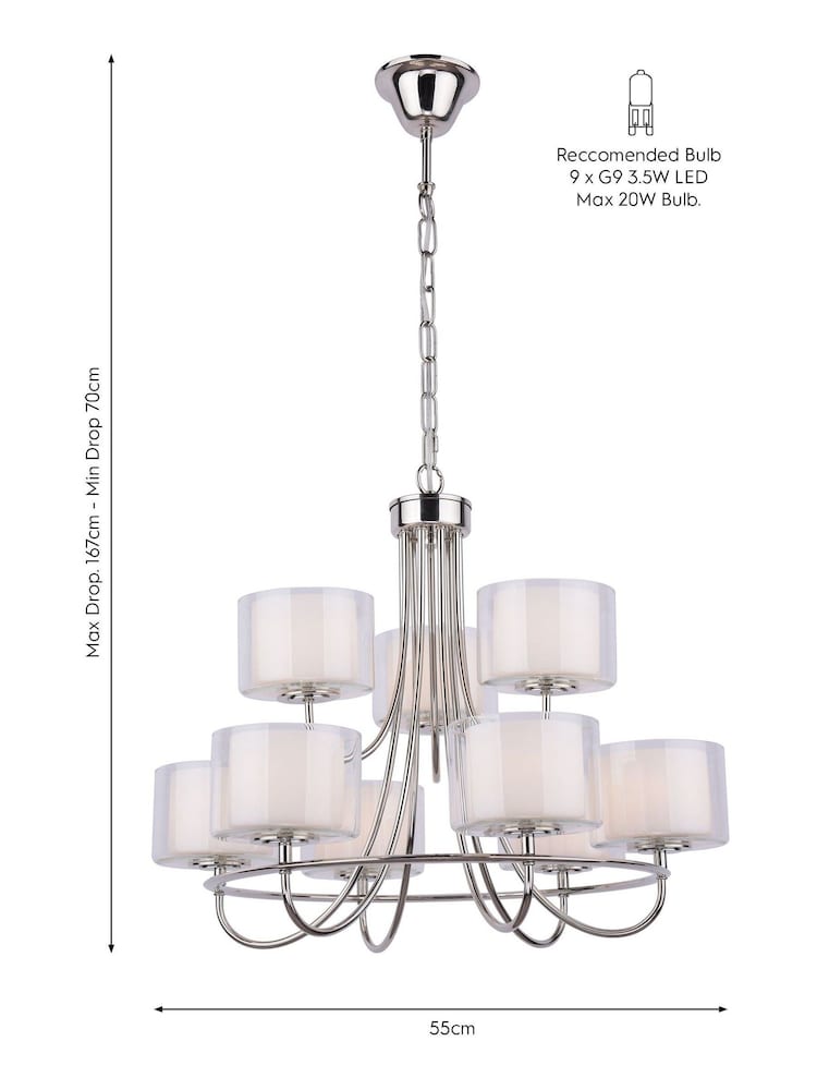 Laura Ashley Chrome Southwell 9 Light Chandelier and Glass Lamp Shade - Image 5 of 5