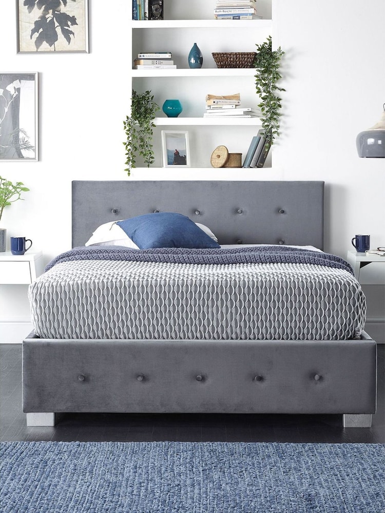Aspire Furniture Silver Ashford Velvet Side Lift Ottoman Bed - Image 1 of 4