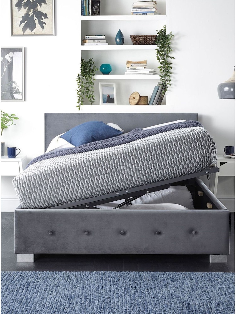 Aspire Furniture Silver Ashford Velvet Side Lift Ottoman Bed - Image 2 of 4