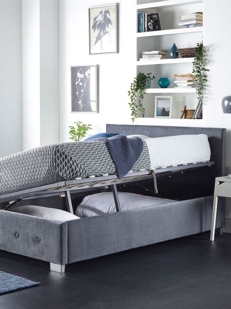 Aspire Furniture Silver Ashford Velvet Side Lift Ottoman Bed - Image 4 of 4