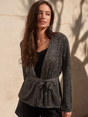 Brown Sparkle Belted Cardigan - Image 1 of 5
