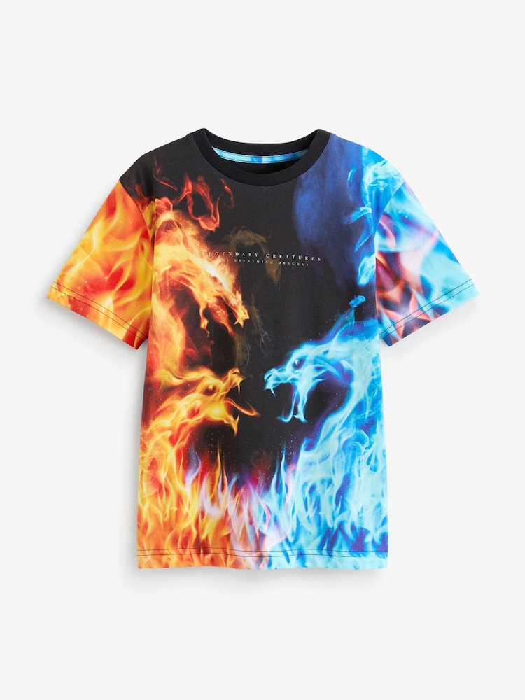 Black Dragon Fire All-Over Print Short Sleeve T-Shirt (5-16yrs) - Image 1 of 3