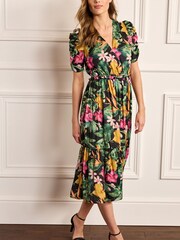 Floral Ruched Sleeve Satin Midi Dress - Image 2 of 5