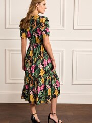 Floral Ruched Sleeve Satin Midi Dress - Image 3 of 5