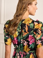 Floral Ruched Sleeve Satin Midi Dress - Image 4 of 5