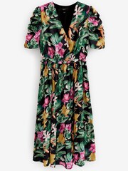 Floral Ruched Sleeve Satin Midi Dress - Image 5 of 5
